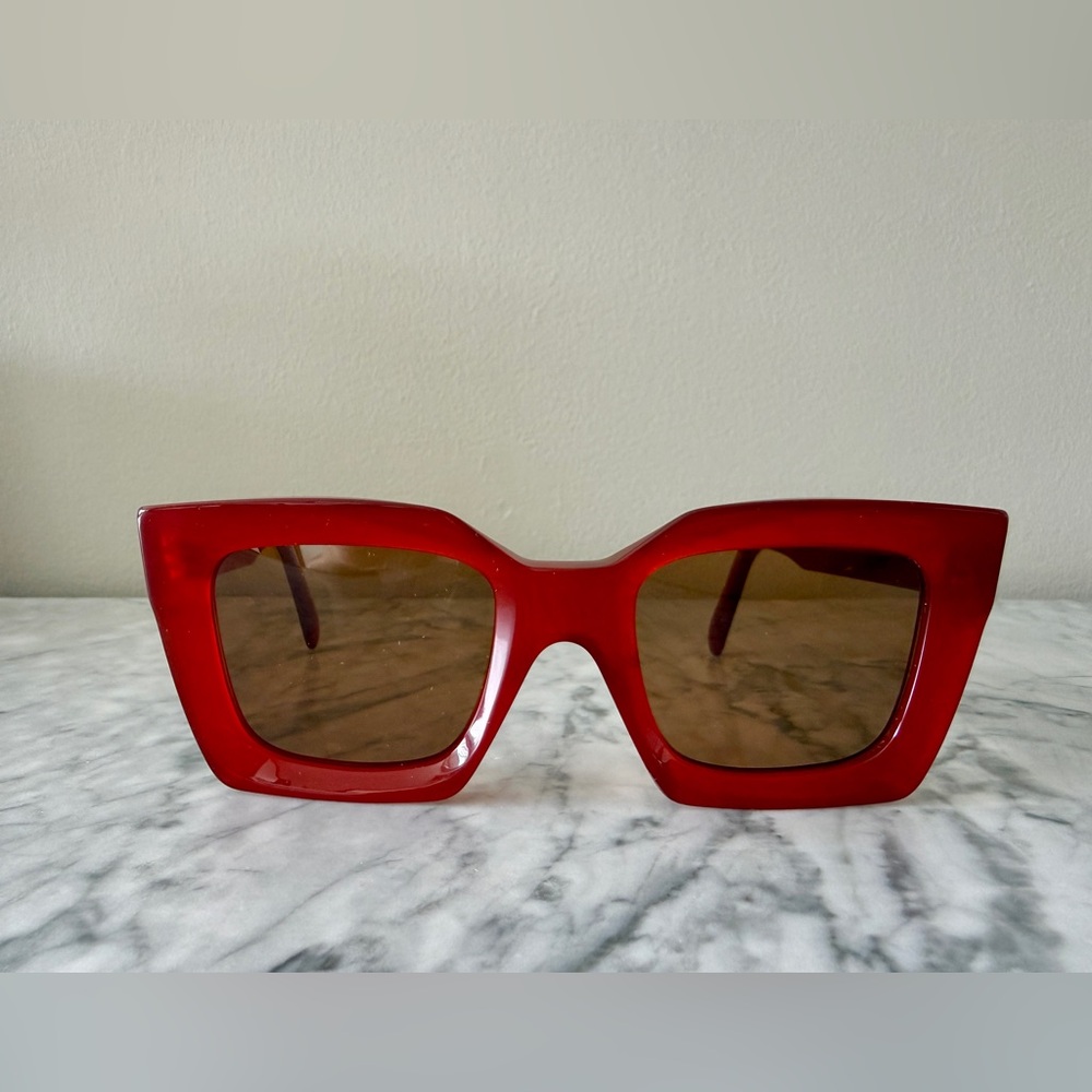 Celine Red Square Acetate Sunglasses with Brown Lenses - Picture 2 of 7